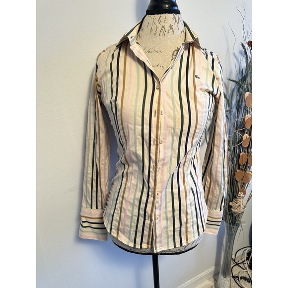 VTG Lacoste Striped Long Sleeve Button Up Dress Shirt Size 40 Made‎ In France - Picture 1 of 10